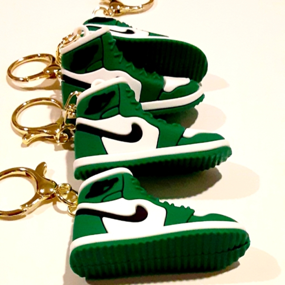 Kids Green and White Shoe Keychain